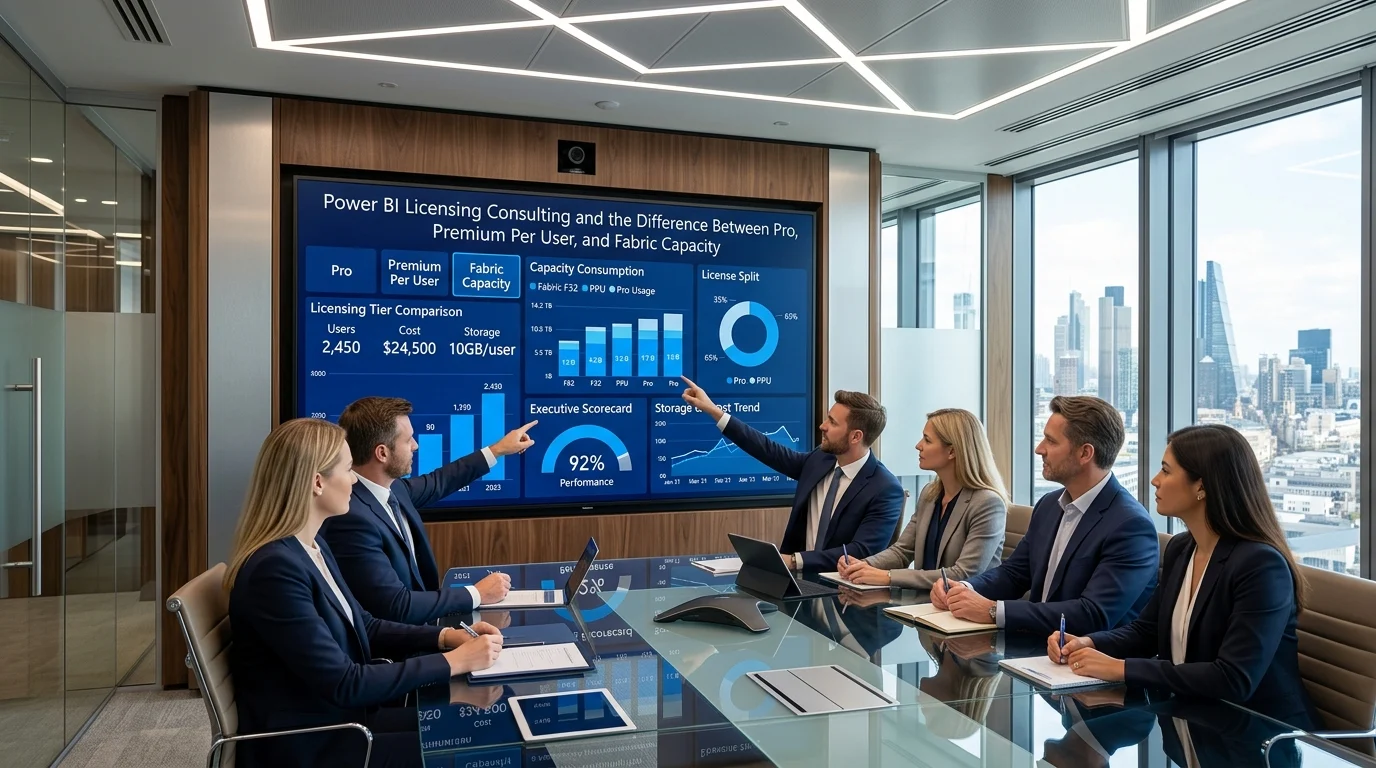 Power BI licensing consulting and the difference between Pro, Premium Per User, and Fabric capacity
